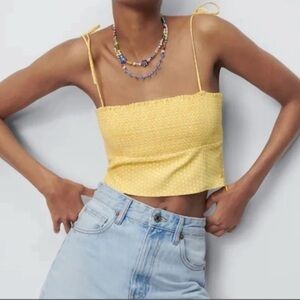 Zara smocked yellow polka dot tank size XS
